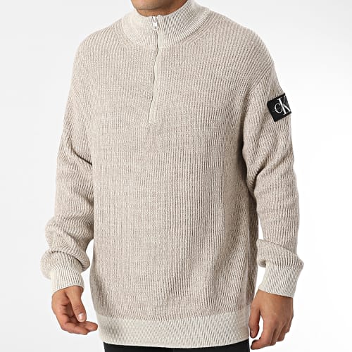 Pull Col Zippé 1688 Beige Chiné