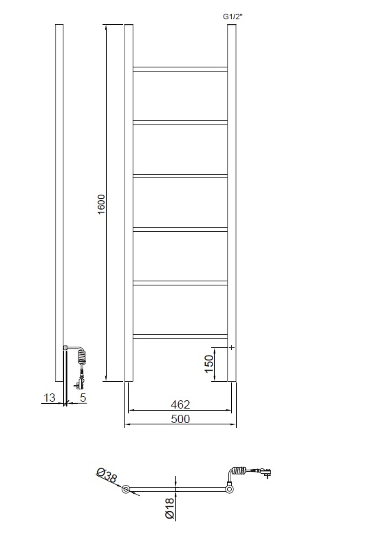 Sapho Karbo elektrische radiator mat zwart 50x160cm 120Watt