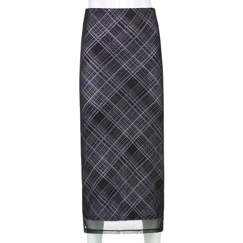 BrickBlack - Geruite mesh maxi-kokerrok