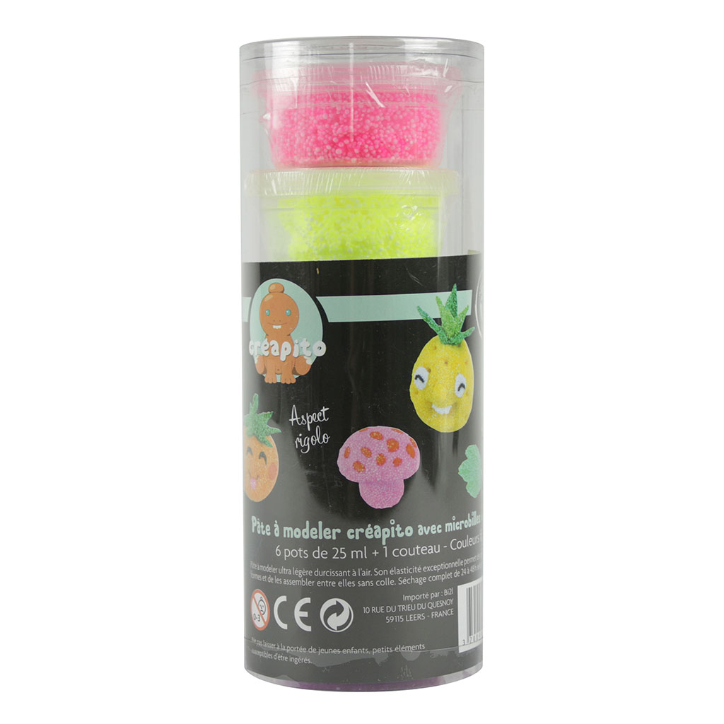 Lot de 6 pâtes à modeler CREAPITO microbilles fluo