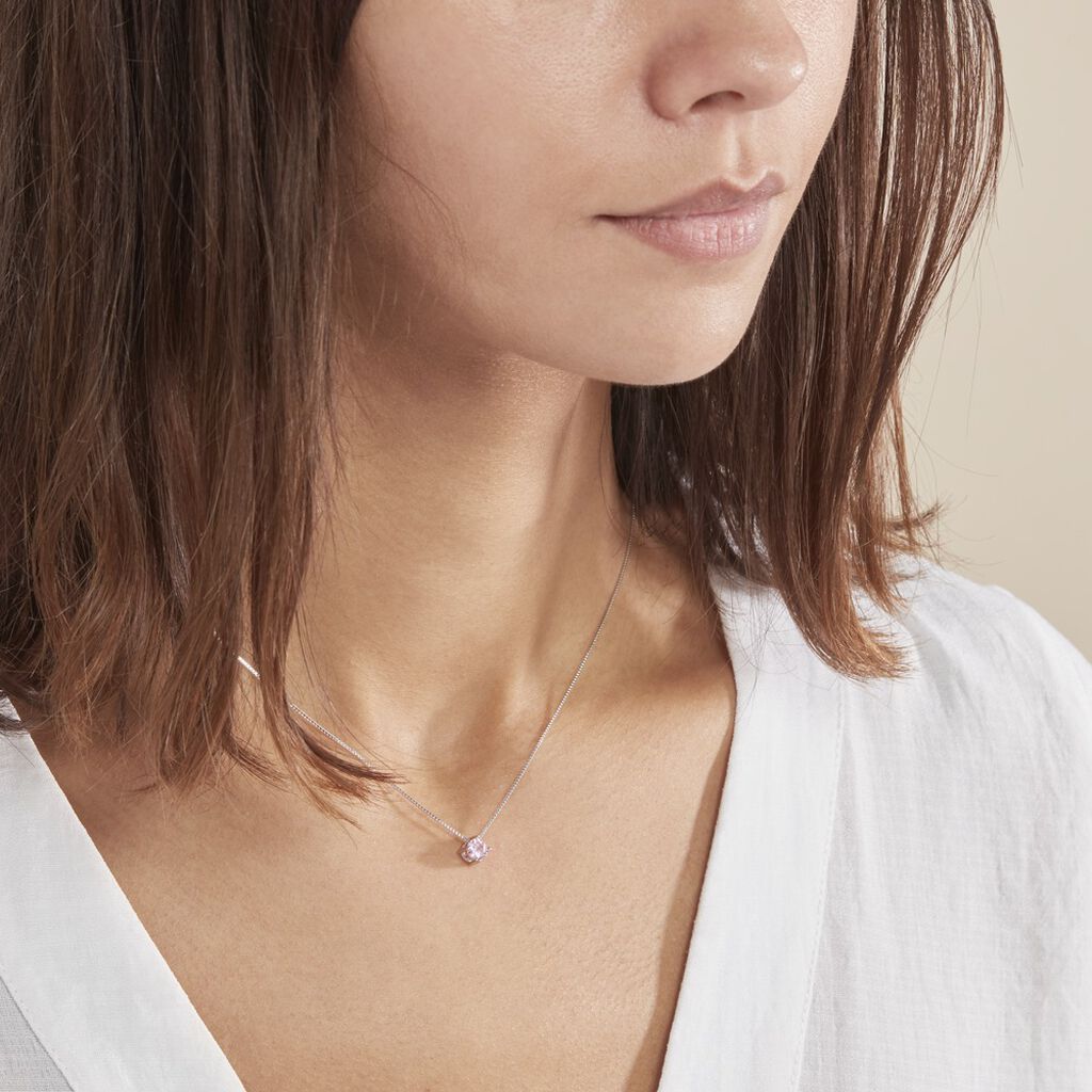 Collier Rio Santa Teresa Argent Blanc Oxyde De Zirconium Rose