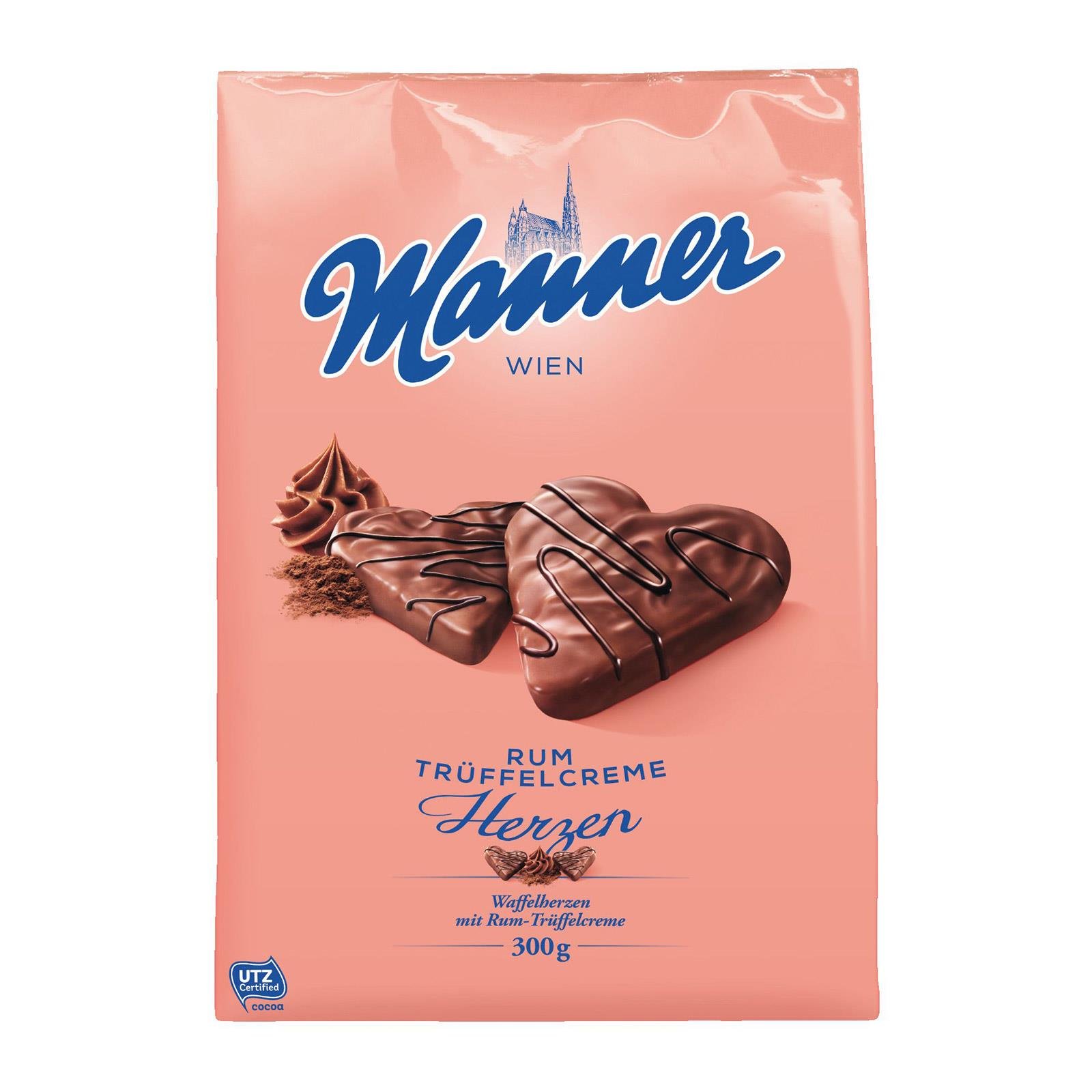 Manner Waffelherzen Rum Trüffel
