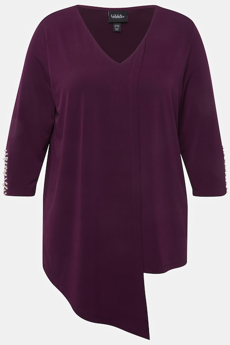 Bluse, Zierfalte, Perlen, A-Linie, V-Ausschnitt, 3/4-Arm