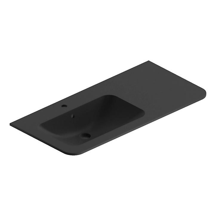 Plan simple vasque à gauche à encastrer résine noir mat Alba 106 cm