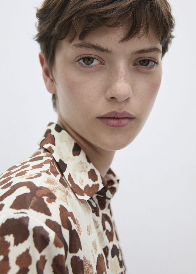MANGO Printed cotton shirt Light beige