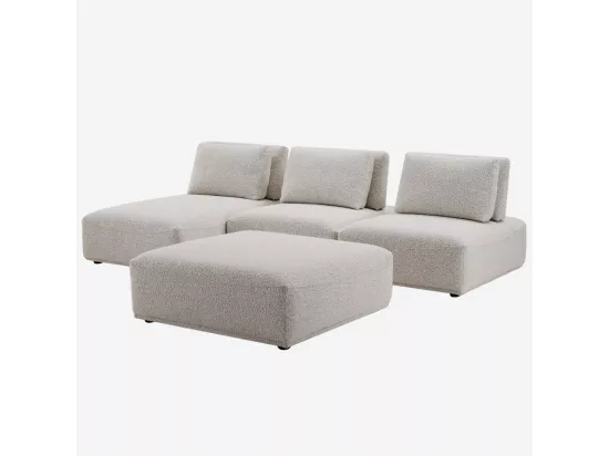 HABITAT - Canapé 3 places modulable en tissu bouclette avec dossier avance-recule et repose-pieds - Gris perle - Rudolf