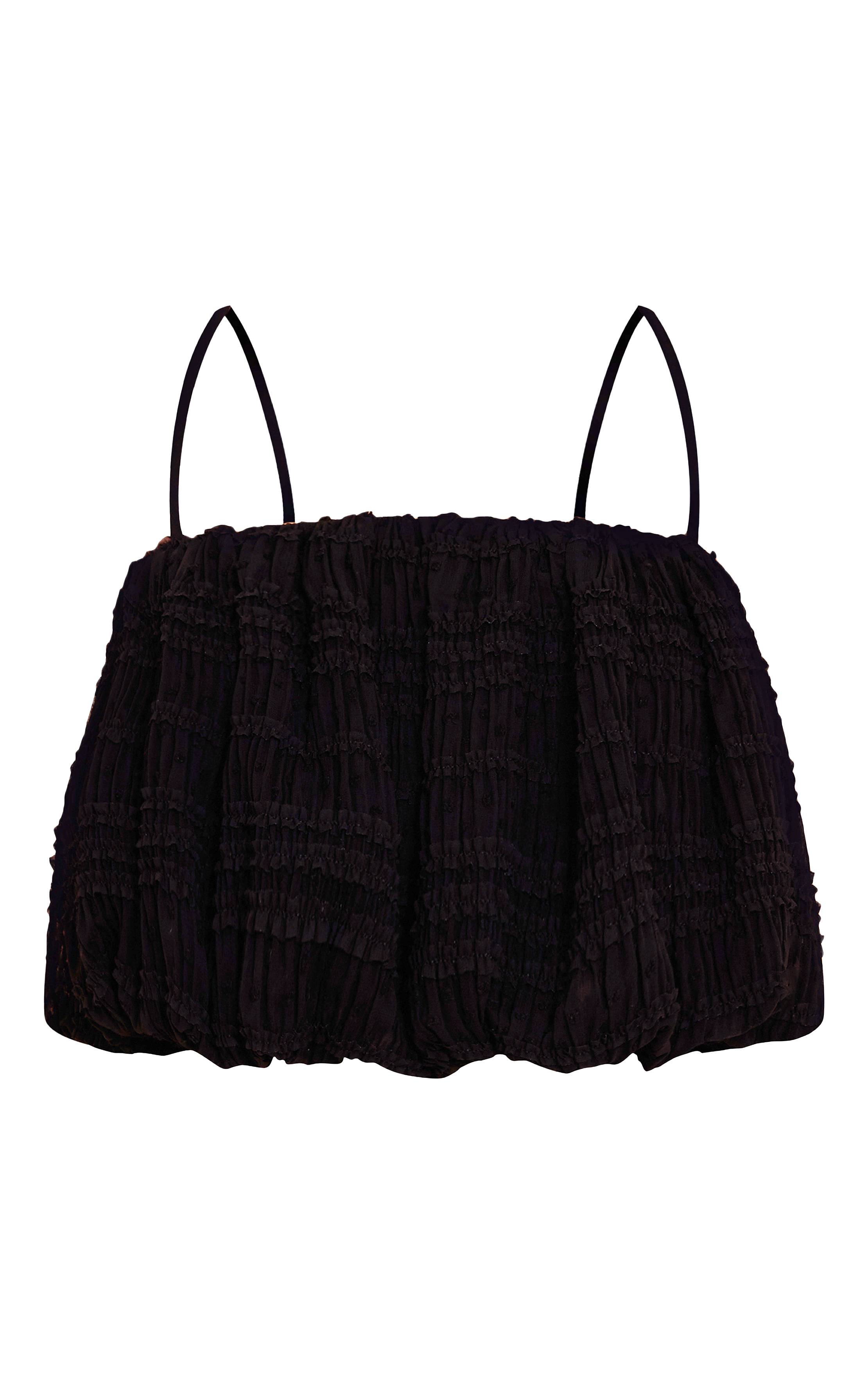 Noir Top Caraco En Mousseline Texturée À Pompons