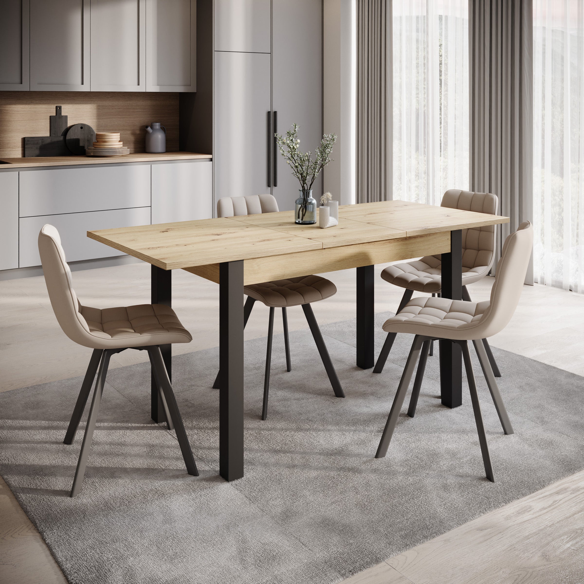 Noah - Eetkamertafel - Eiken/zwart - 120x70x76 cm