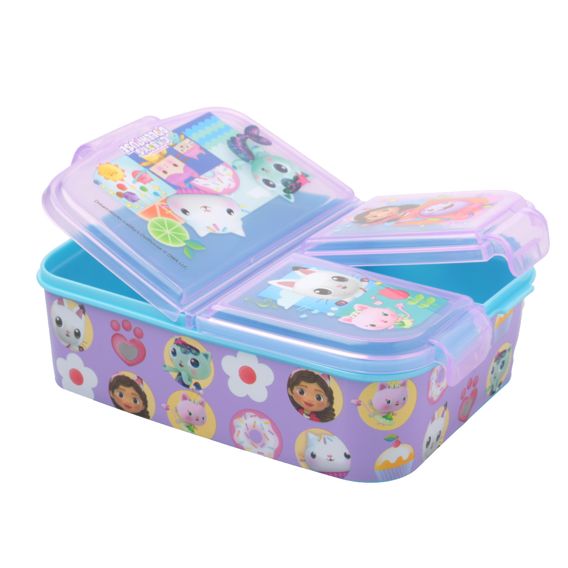 Topolino Gabby's Dollhouse Brotdose mit 3 Fächern lila / türkis
