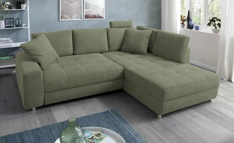 Ecksofa Arissa de Luxe Grün rechts Webstoff