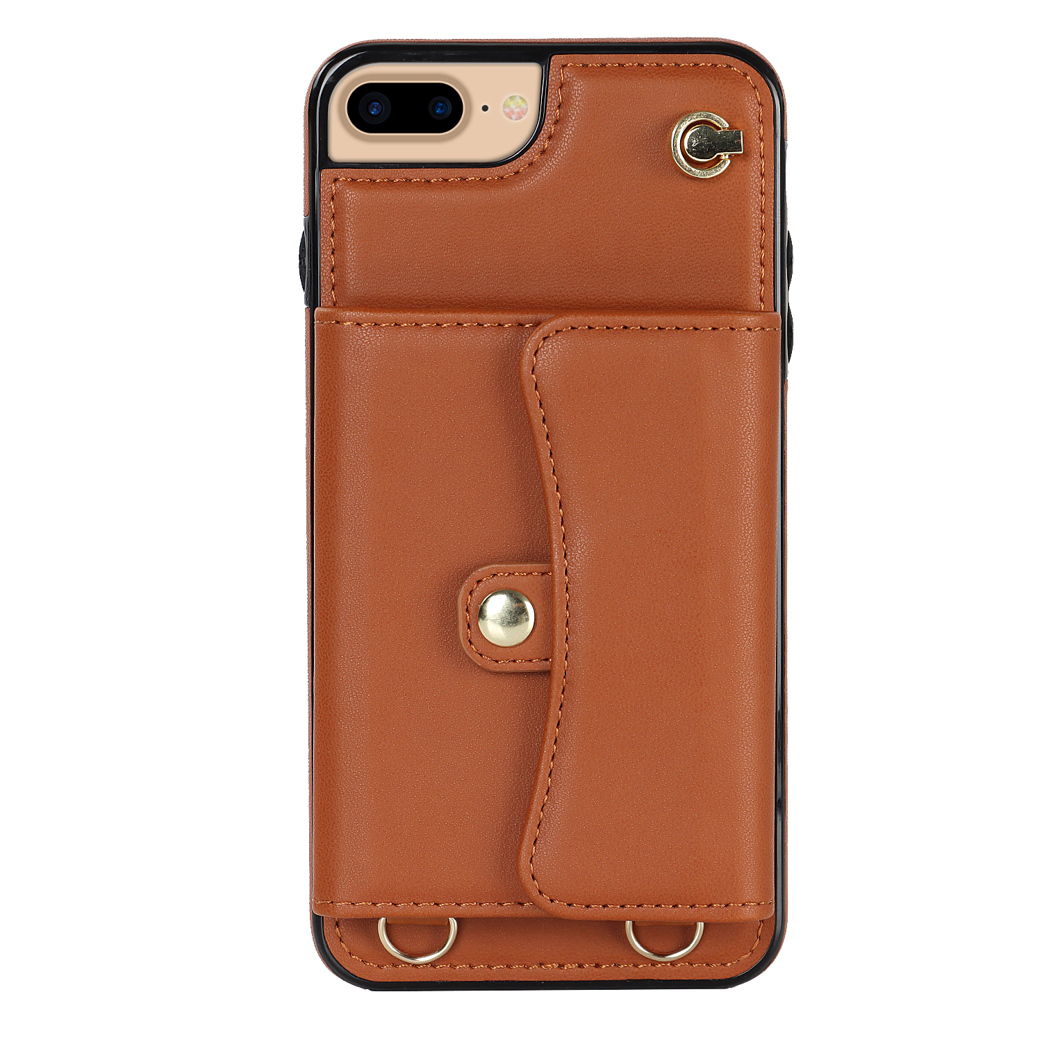 iPhone SE (2022/2020) / 8 / 7 / 6S Necklace Leder Schutz Hülle mit Kartenfach   Handykette (140cm) - Braun