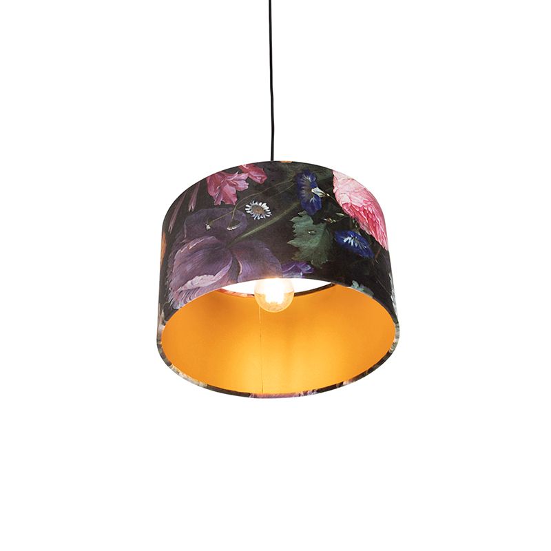 Hanglamp met velours kap bloemen met goud 35 cm - Combi