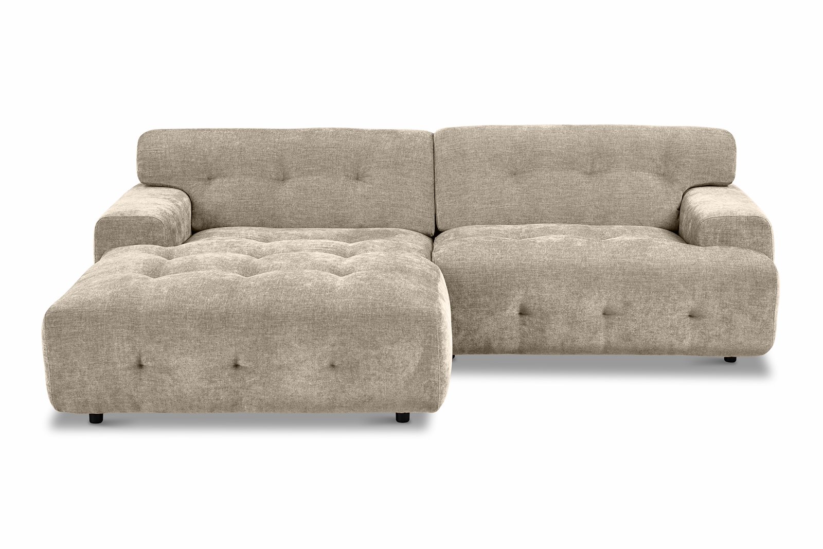 Bob sofa 1,5-seter med sjeselong venstre. Tekstil City 05 Beige med sorte ben.