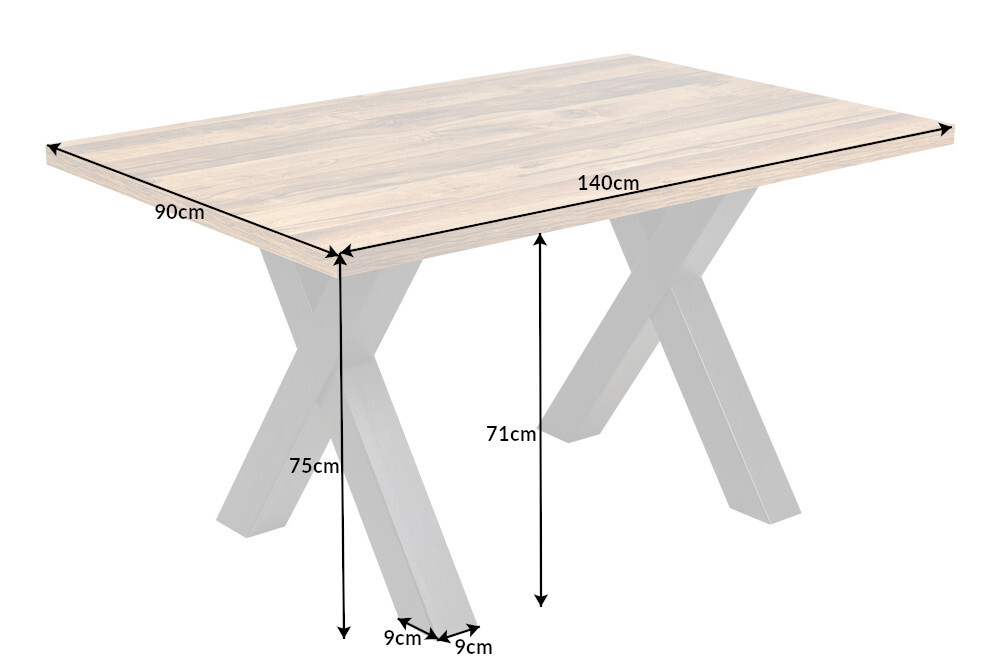 Industrial Esstisch MONTREAL 140cm natur schwarz Eichenholz-Design X-Gestell