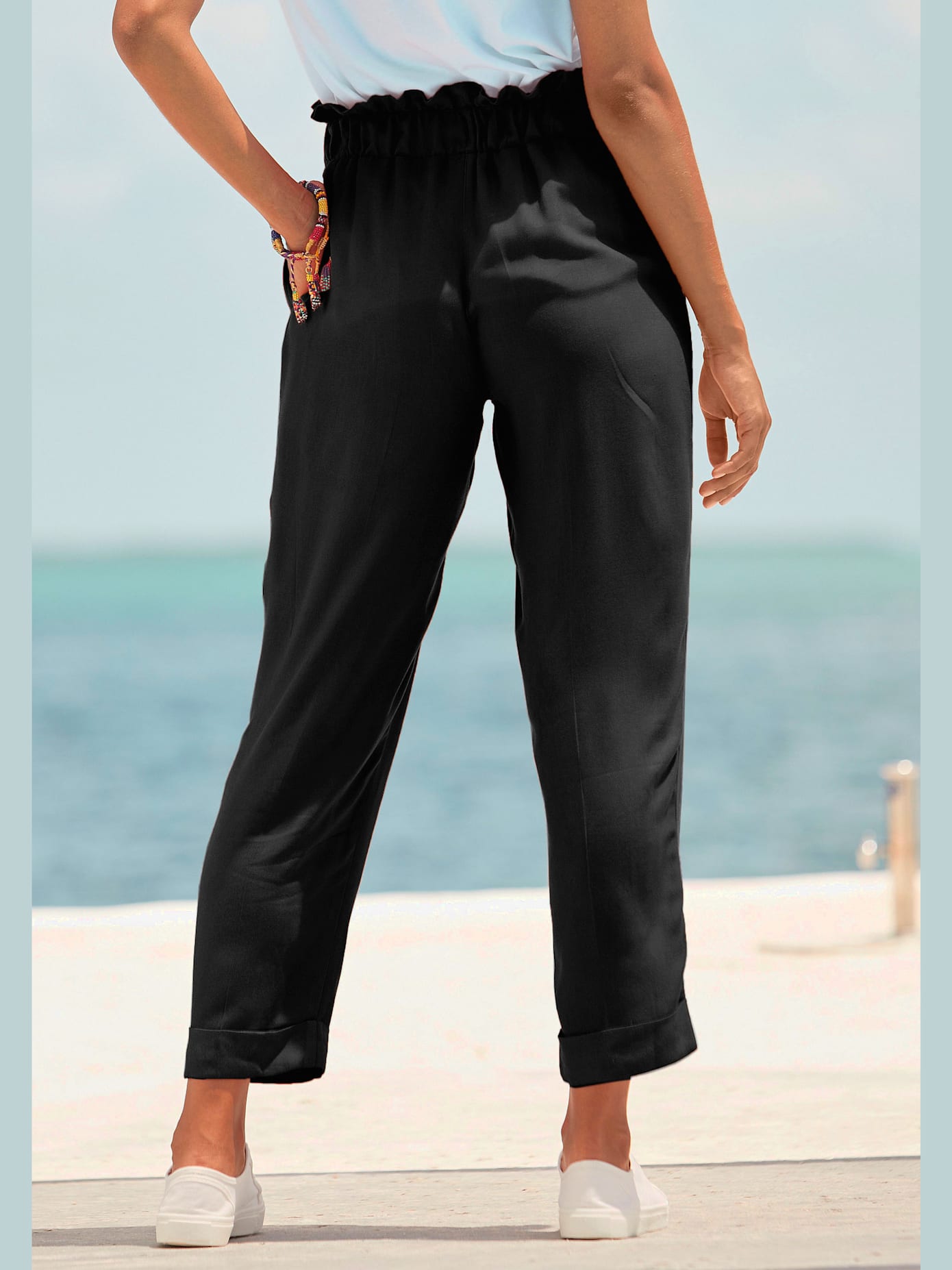 Pantalon paperbag léger avec ceinture élastique