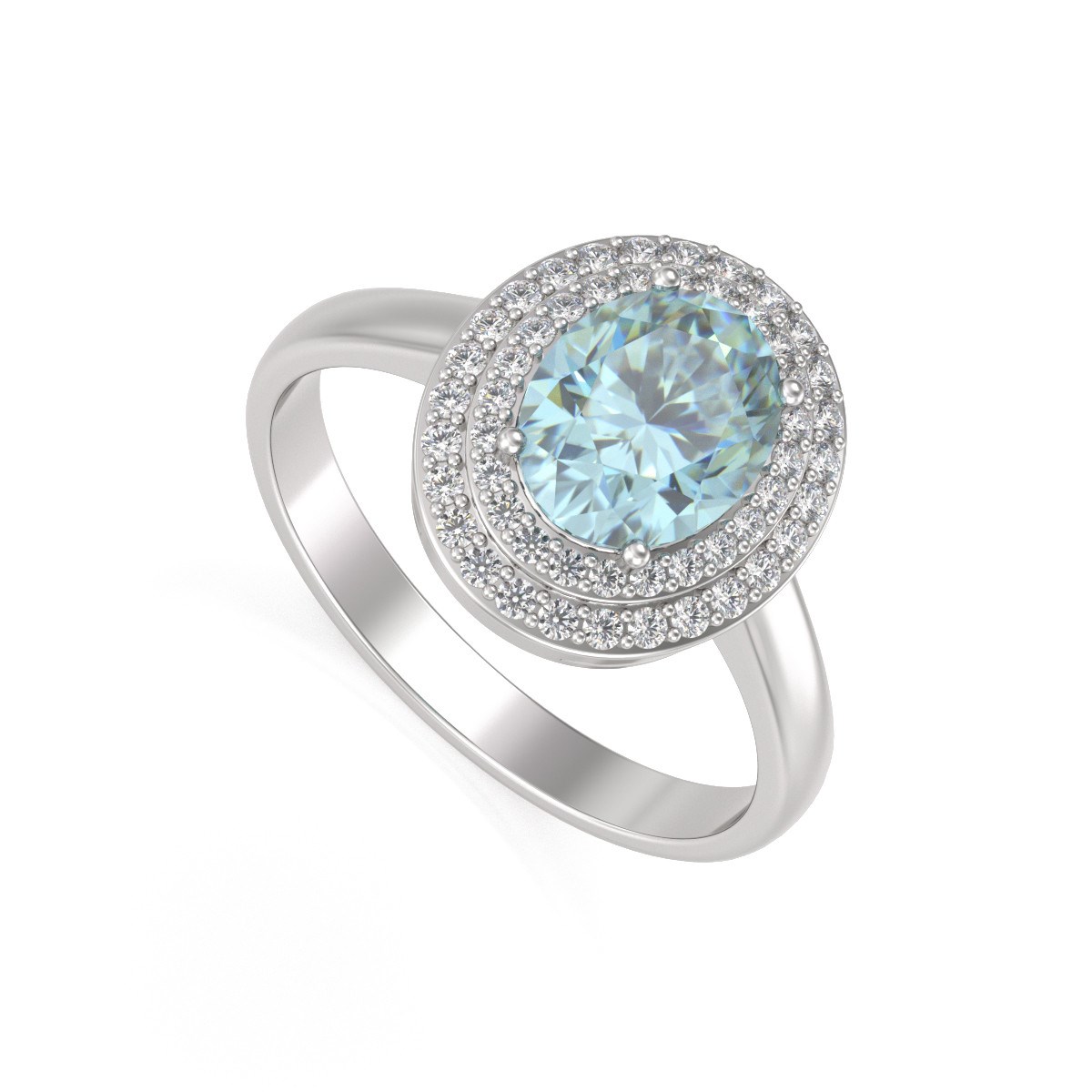 Bague d'Aigue-Marine et Diamants en Argent 925 de 3.82grs | Bijoux de Qualité Supérieure