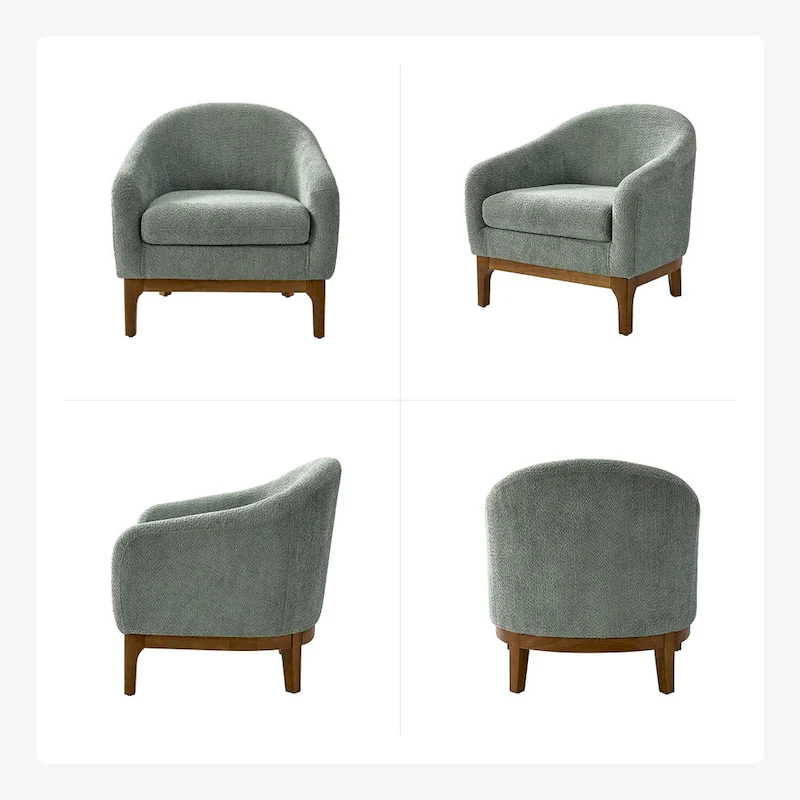 Augus Modern Boucle Accent Barrel Chair with Solid Wood Legs by HULALA HOME