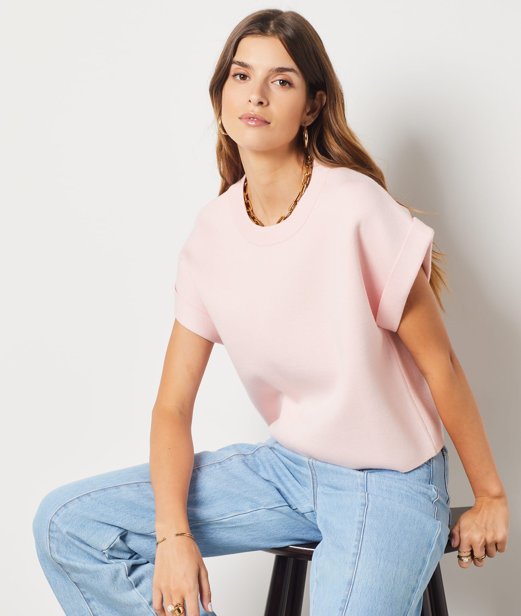 Pull manches courtes en maille