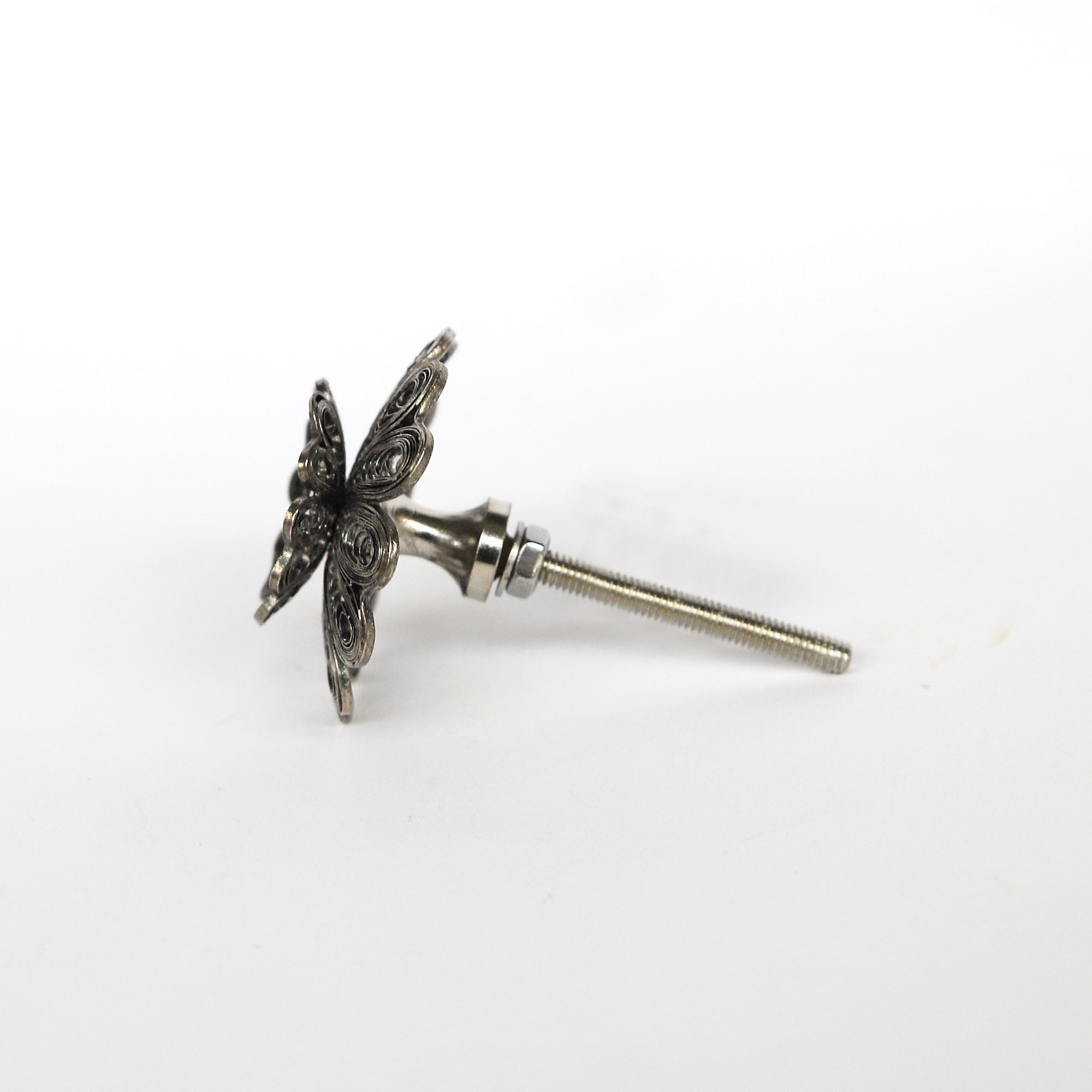 Metall-Knauf 'Blume', antik silber, Ø 4 cm günstig bestellen