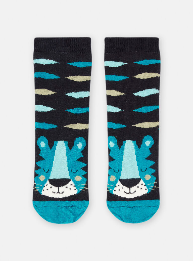Chaussettes bleu ardoise imprimé tigre pour bébé garçon