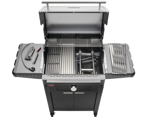 Char-Broil EVOLVE gasbarbecue, zwart metallic, inclusief 4 branders en draaiknoppen met ledverlichting.