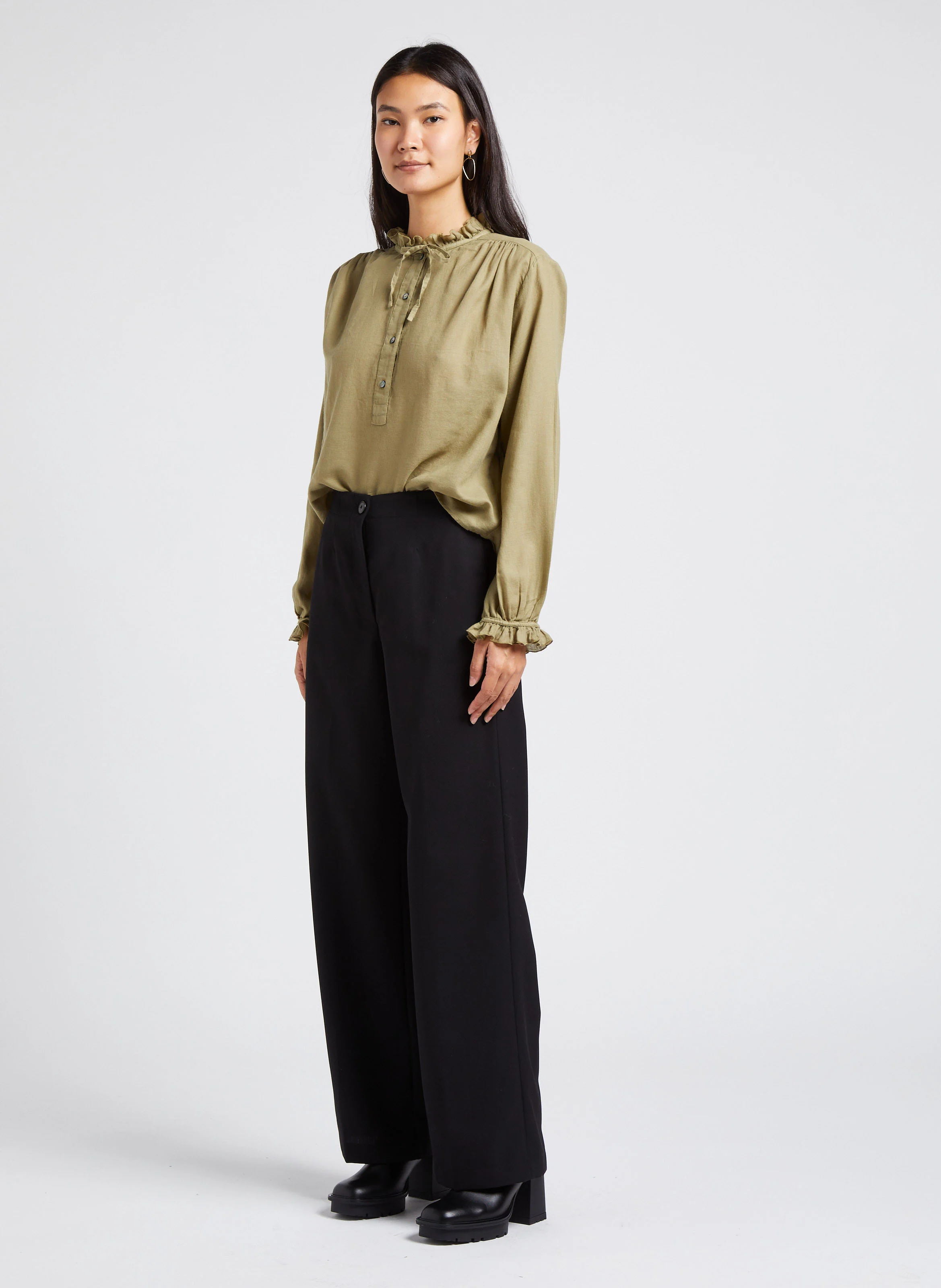 Pantalon large taille haute | Noir