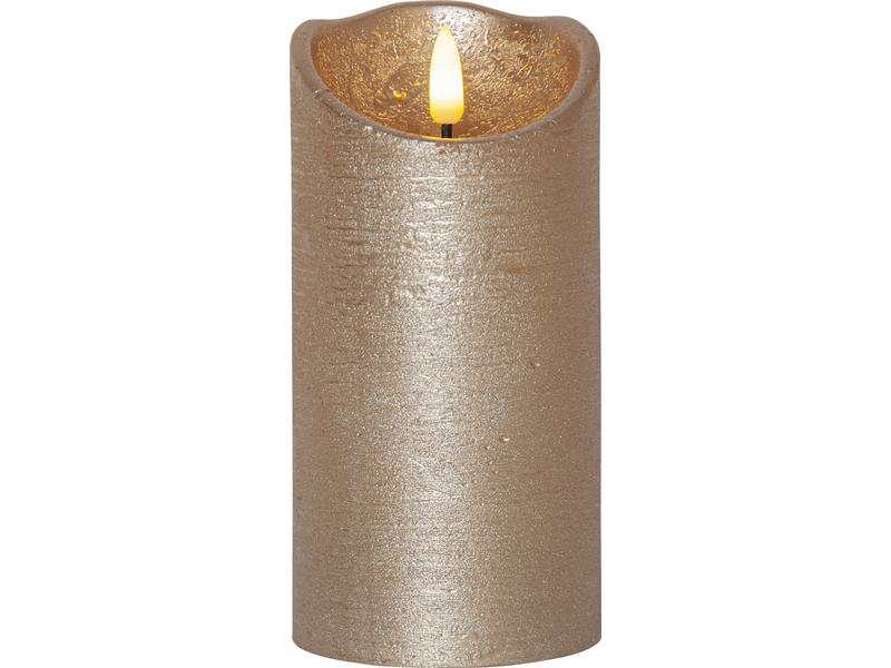 Star Trading LED-Kerze Flamme Rustic, Ø 7.5 x 15 cm, Gold LED-Echtwachskerze für Innenbereich mit Timer-Funktion
