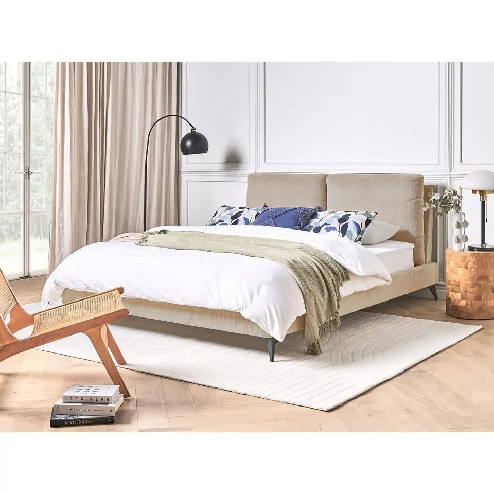 MELLE - Tweepersoonsbed - Taupe - 160 x 200 cm - Corduroy