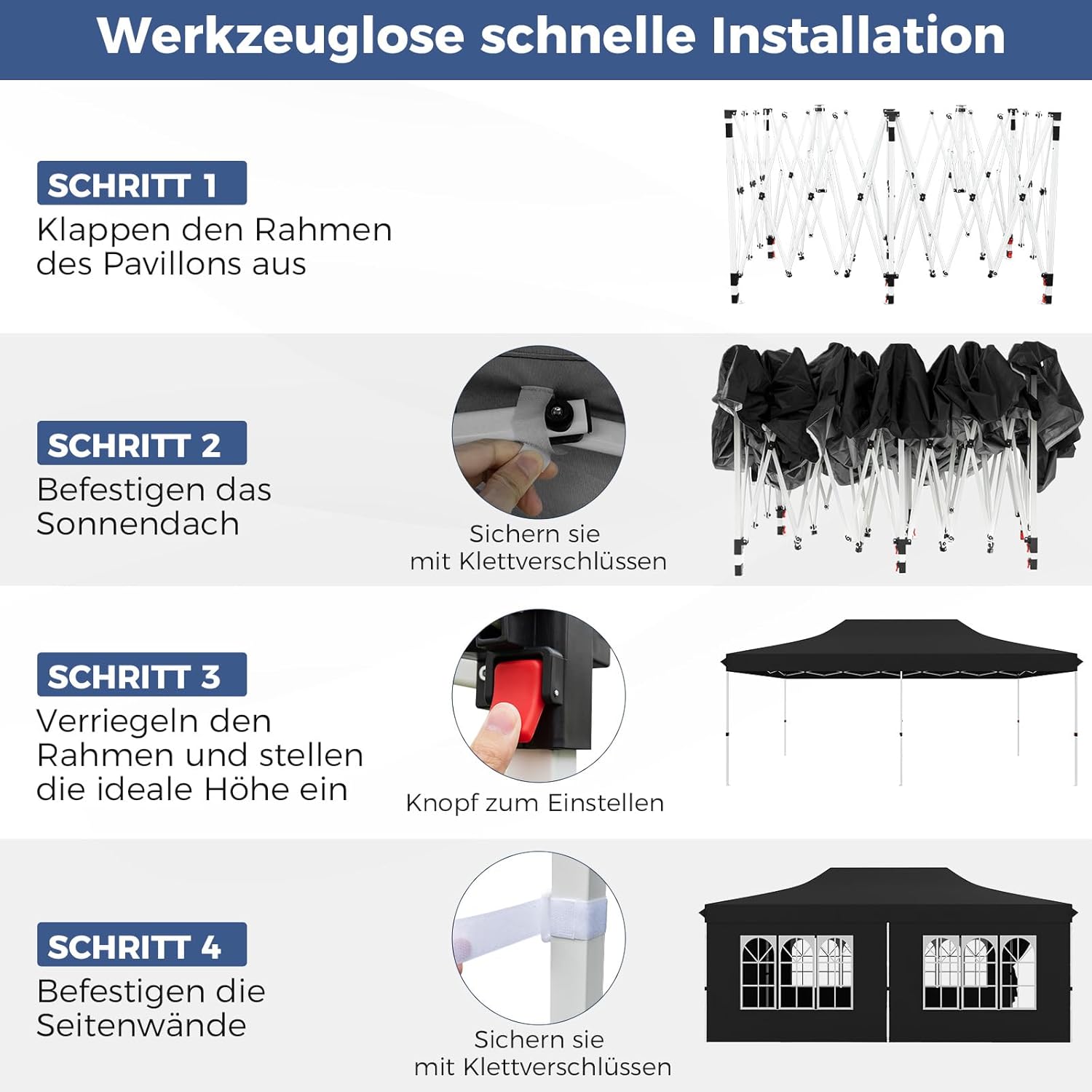 COSTWAY Pavillon 3x6m, Faltpavillon mit 6 Seitenwänden & 6 Sandsäcke, Gartenpavillon Wasserdicht Stabil Winterfest, UV Schutz 50+, Partyzelt mit Tragetasche für Garten Hausparty Hochzeiten (Schwarz)