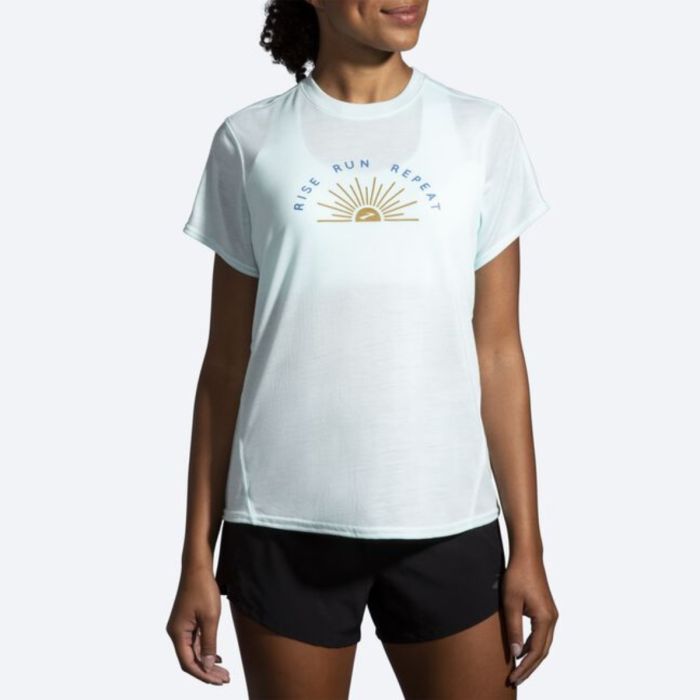 Brooks Dame T-shirts Distance Graphic Short Sleeve Blå