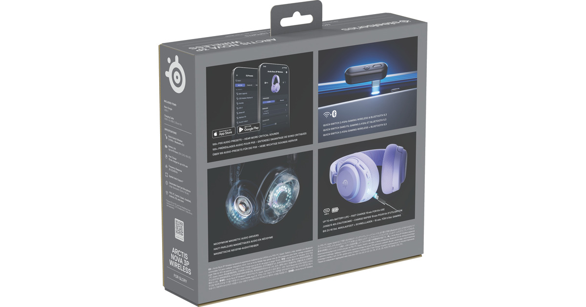 SteelSeriesArctis Nova 3P Wireless over-ear gaming headset  (Lavendel, 2.4 GHz / Bluetooth 5.3, Pc, PlayStation 5, PlayStation 4, Switch)