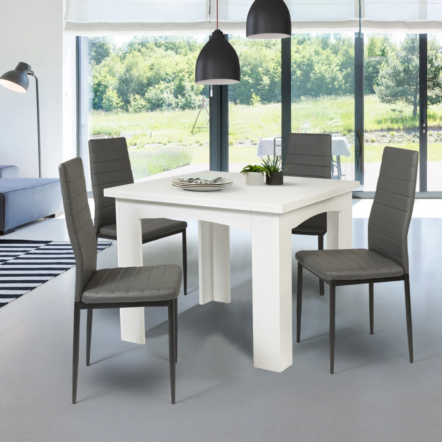 Table à manger extensible rectangle DONA 4-10 personnes blanche 110-220 cm