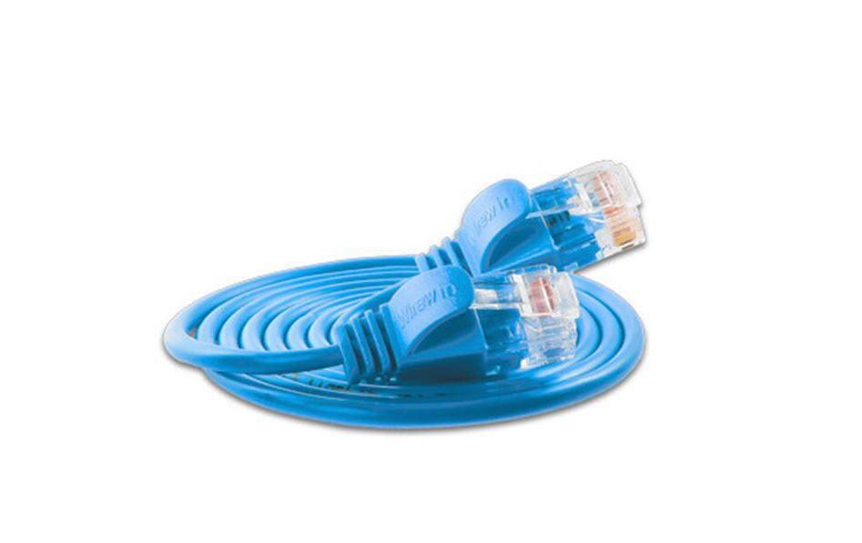 Slimpatchkabel RJ-45 - RJ-45, Cat 6, UTP, 0.15 m, BlauLightpatchkabel rund, ungeschirmtes Twisted-Pair-Kabel (U/UTP) mit Klinkenschutz