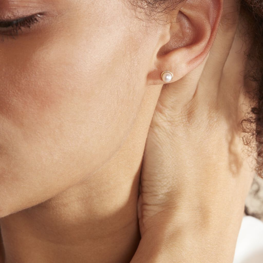 Boucles D'oreilles Puces Siera Or Jaune Perle De Culture