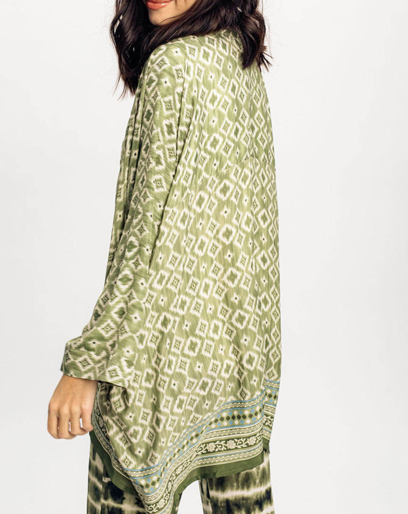 Lauren Vidal Kimono en Soie mélangée Sasha imprimé vert