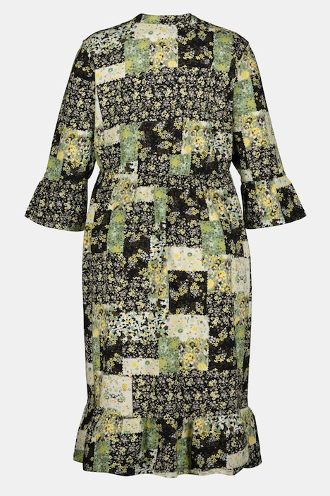 Bellieva-Kleid, Jersey, Rundhals, Volants, 3/4-Ärmel, Biobaumwolle, GOTS