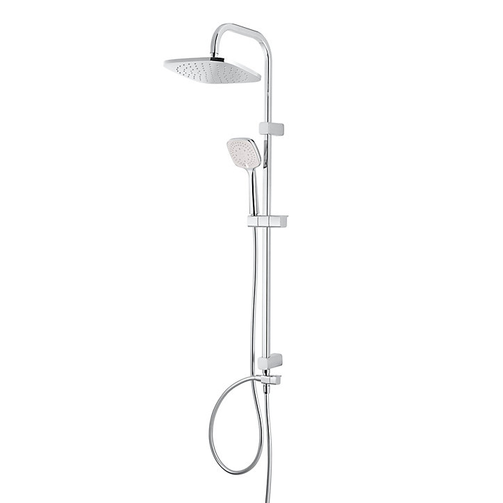 Colonne de douche sans robinetterie avec pommeau + douchette 3 jets + flexible + barre réglable chrome GoodHome Teesta