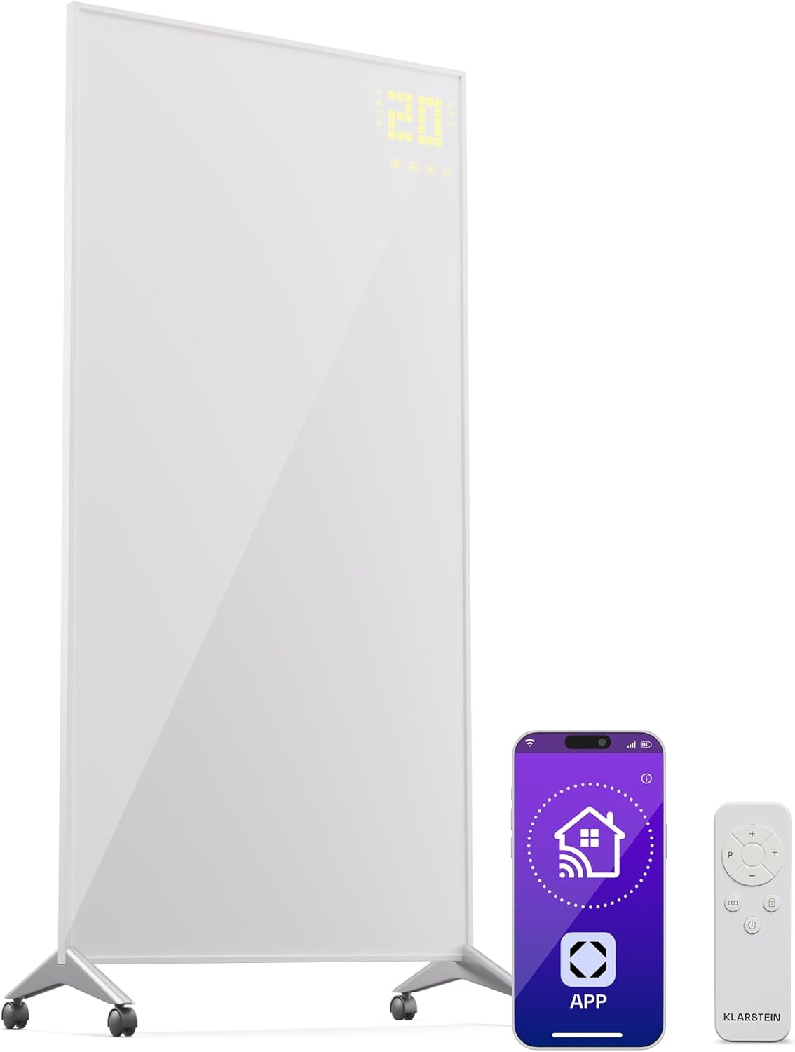 Klarstein Infrarotheizung mit Thermostat, 1200W Elektroheizung, Smart Home Infrarotheizung zur Wandmontage, IR mit App-Steuerung & Erkennung Offener Fenster, Effizienter Feuchtraum Heizkörper CO2-Frei