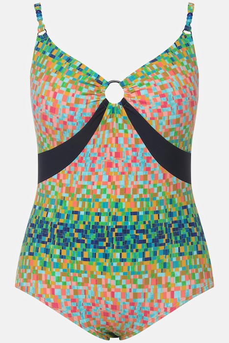 Badeanzug, Pixelmuster, Softcups, Zierring, recycelt