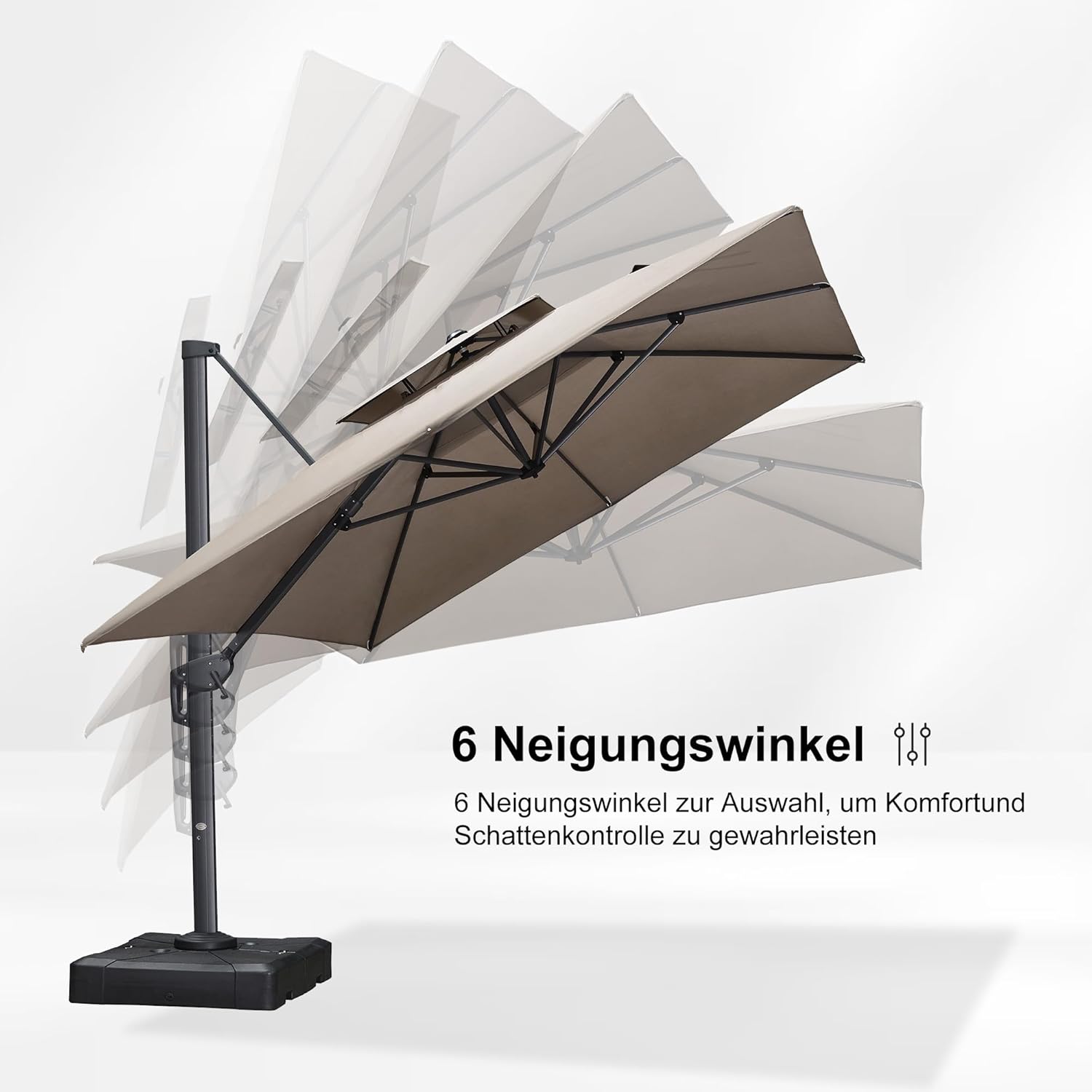 PURPLE LEAF Sonnenschirm 300 x 400 cm Ampelschirm Rechteckig mit Kurbel und Doppeldach, Gartenschirm Groß Wasserabweisend farbecht für Terrasse Deck Schwimmbad, Asch Mokka