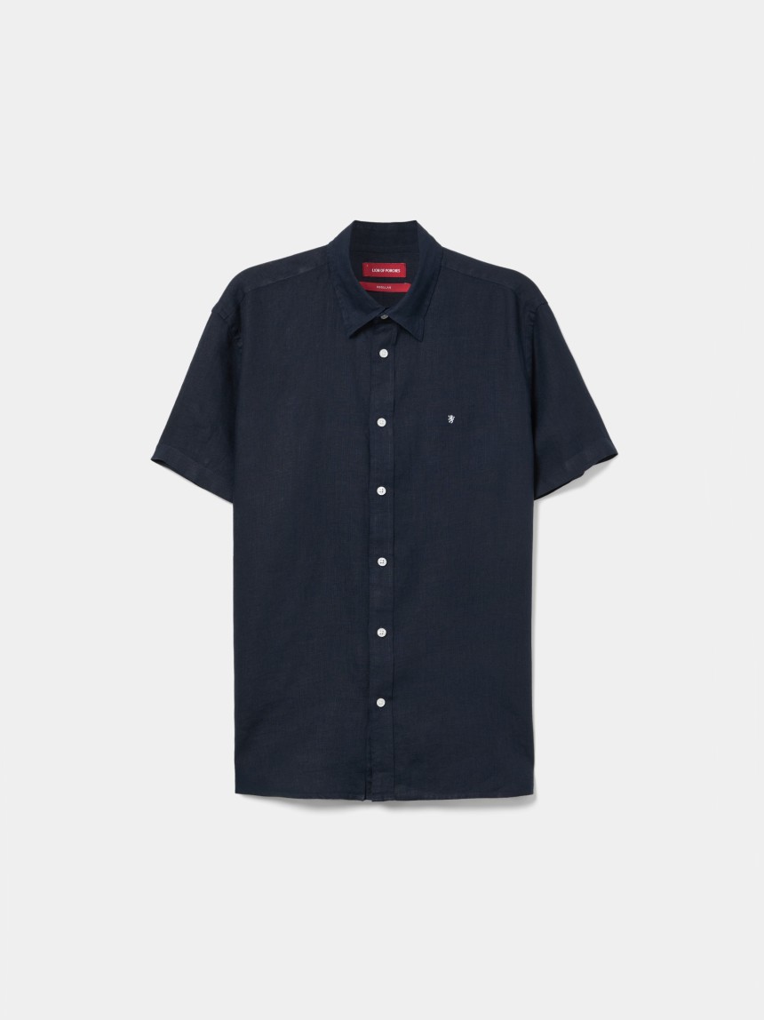 Camisa regular fit de manga curta em linho