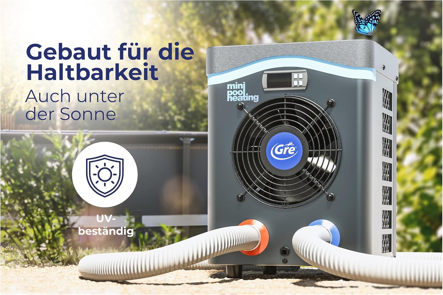 Gre HPM30 - Mini-Wärmepumpe für Aufstellpools bis zu 30 m³, Heizsystem für Aufstellpools, Farbe Grau