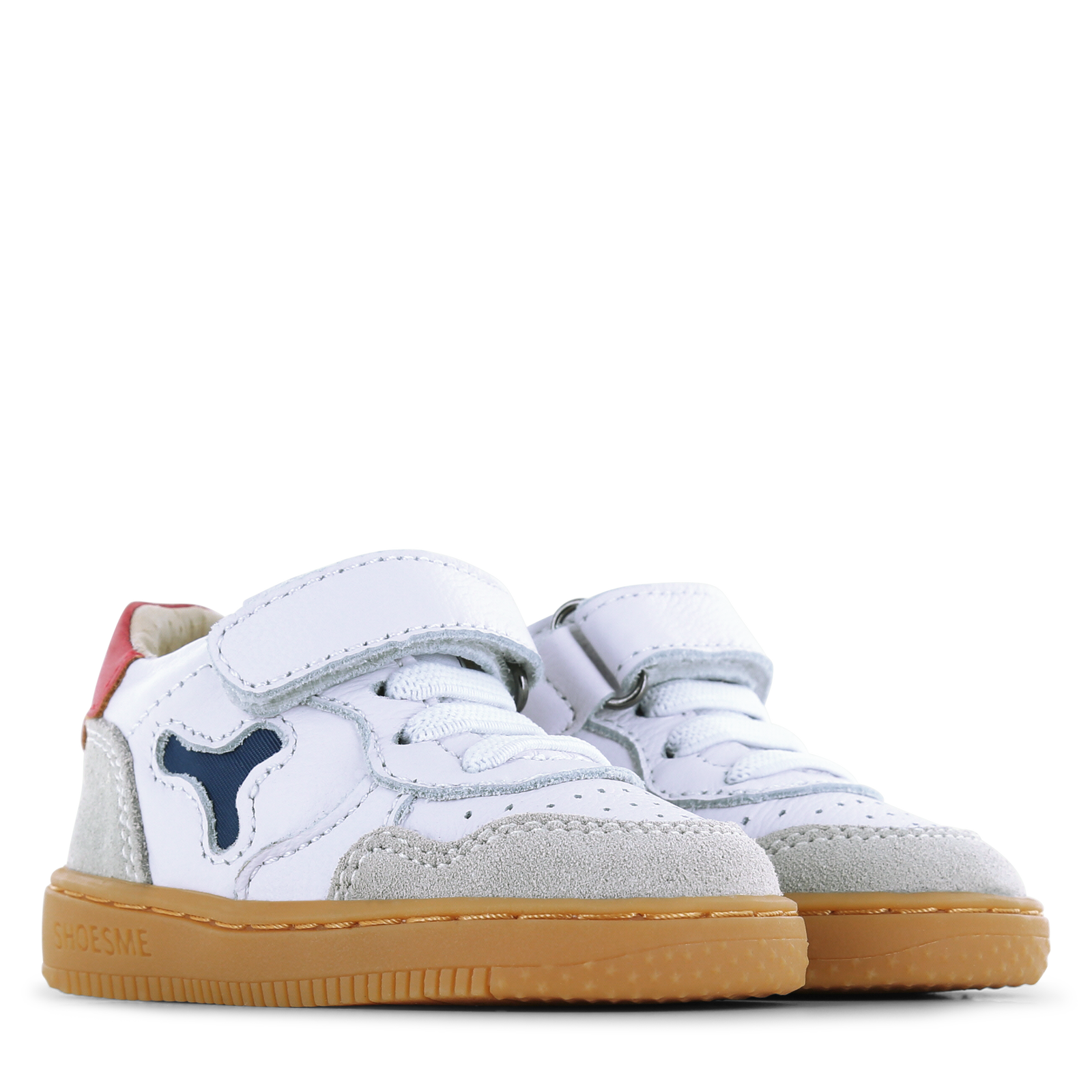 Shoesme witte sneaker met rood detail Leer, Suède | Jongens schoenen