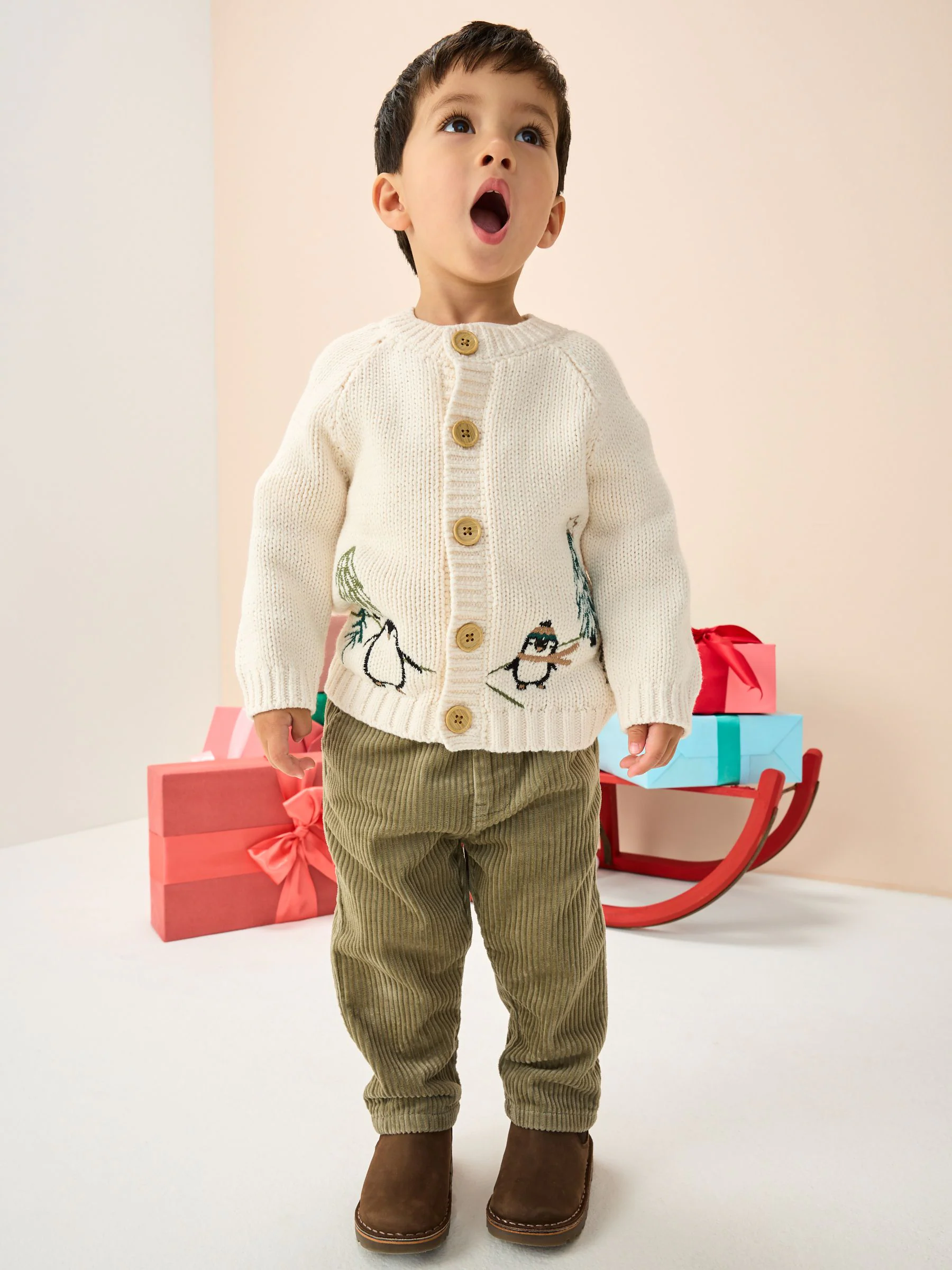 Crème pinguïn - Kerstmis Vest (3mnd-7jr)