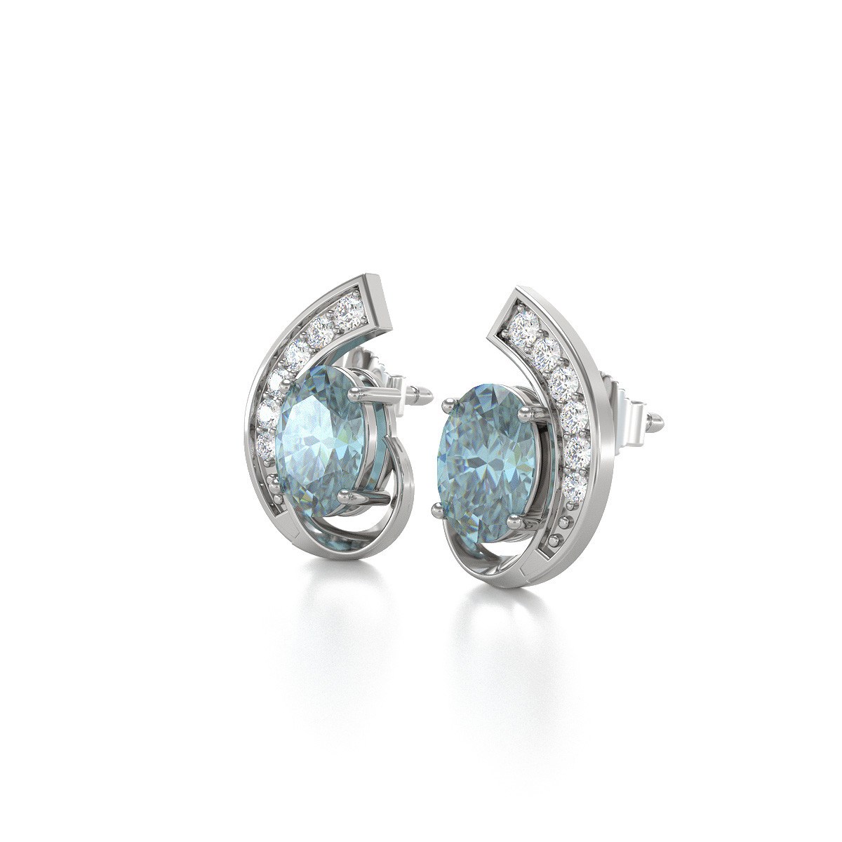 Boucles d'oreilles ADEN Or 585 Blanc Aigue-Marine et Diamants 2.10grs