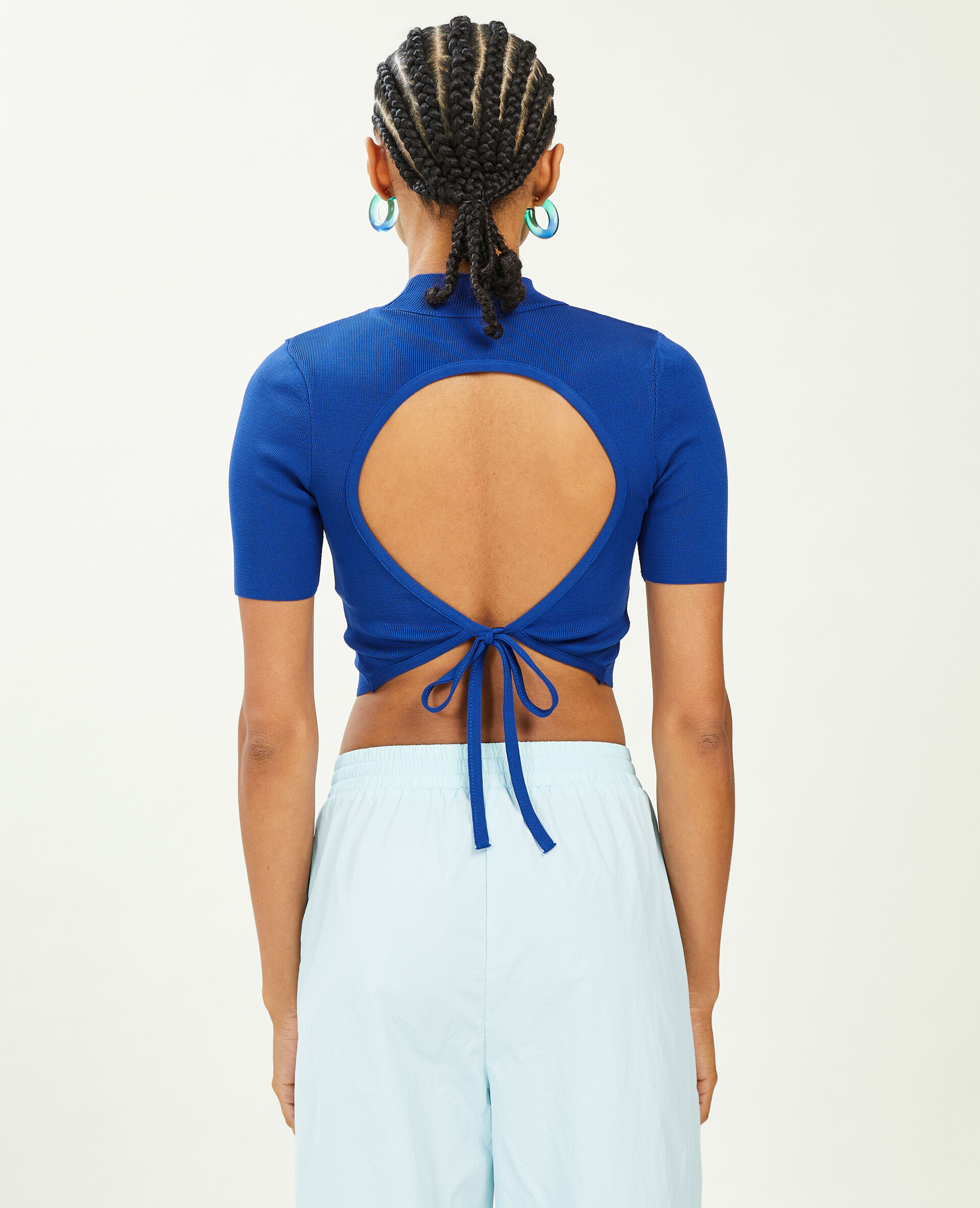 Top dos-nu en maille - Bleu électrique