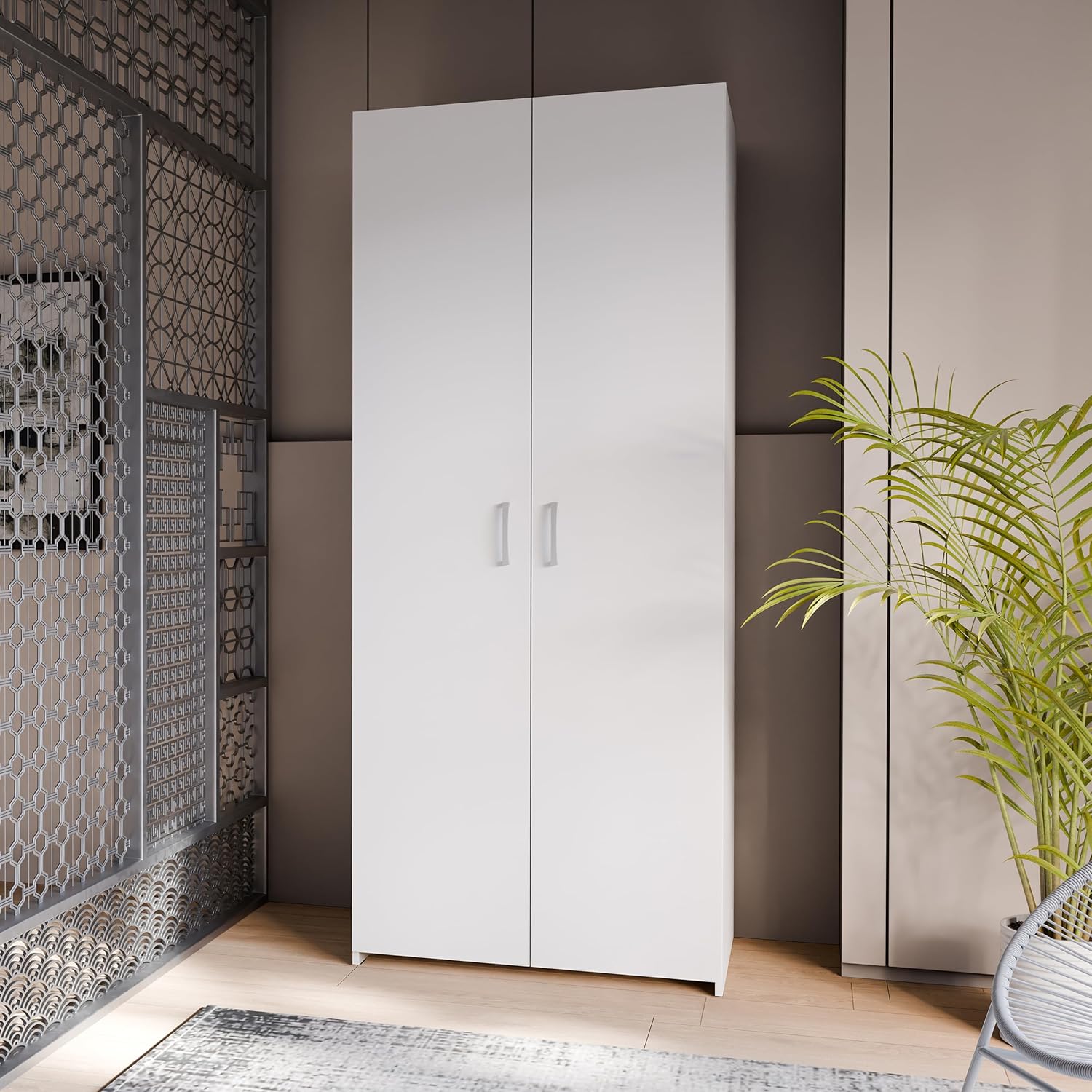 Forte ECONOBOX klassischer Kleiderschrank 80, Schrank mit Zwei Drehtüren und Einlegeböden, Holzwerkstoff, Weiß, 79,7 cm breit, 190,5 cm hoch, 54,4 cm tief
