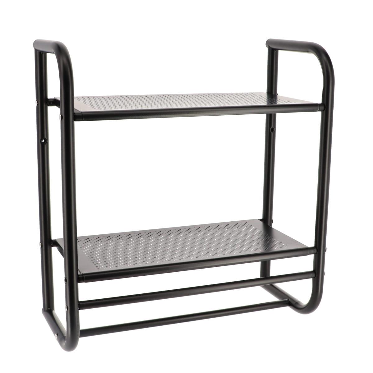 ETAGERE MURALE 2 ETAGES ET PORTE SERVIETTES 2 BARRES NOIR