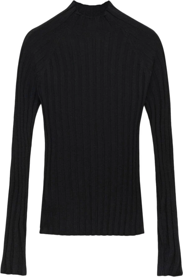 MANGO High collar ribbed knit sweater Black