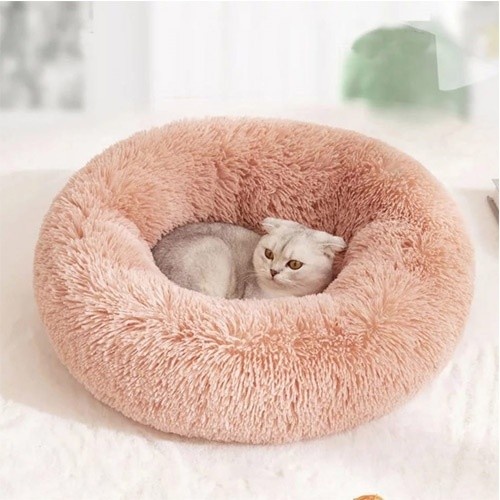 Cama de pelúcia rosa para animais de estimação